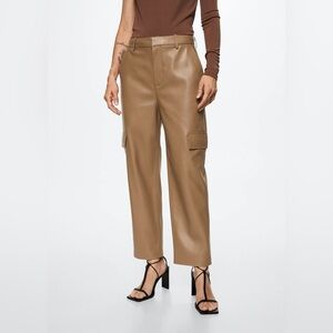 Mango | Beige Leather Effect Trousers